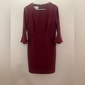 Donna Morgan Sheath Dress with Bell Sleeves. Size 12. Maroon/Burgundy